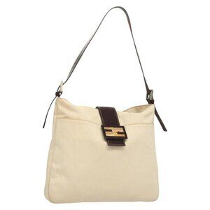 Authentic FENDI Shoulder Bag Canvas White